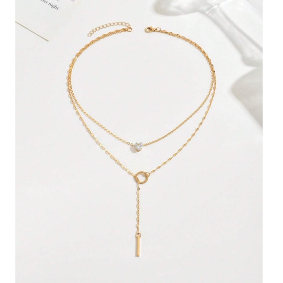 Luxe Gold Tone Cubic Zirconia Multilayer Lariat Necklace - Picture 2 of 3